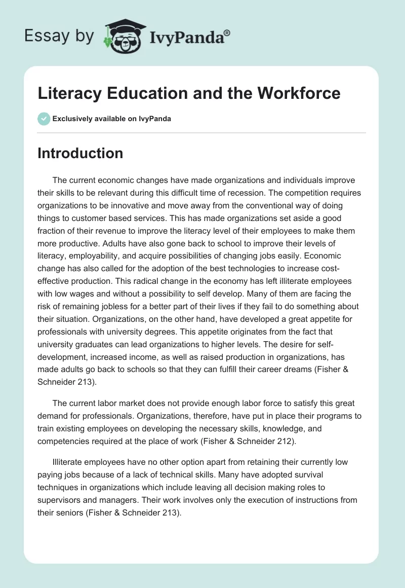 Literacy Education and the Workforce. Page 1