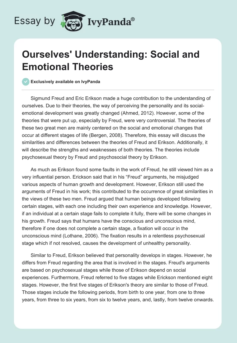 Ourselves' Understanding: Social and Emotional Theories. Page 1
