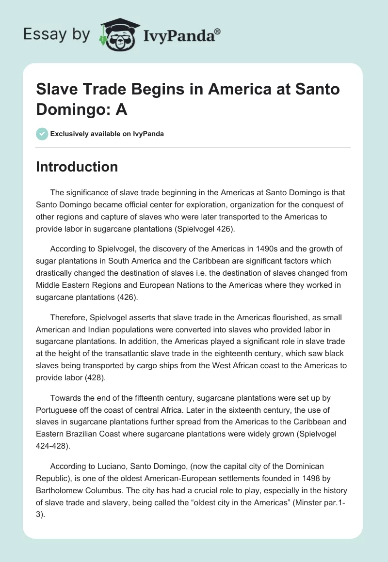 Slave Trade Begins in America at Santo Domingo. Page 1