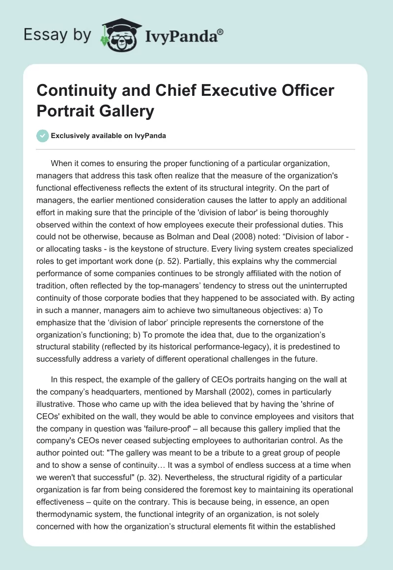 Continuity and Chief Executive Officer Portrait Gallery. Page 1