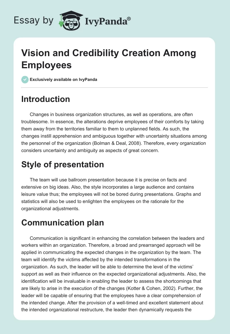 Vision and Credibility Creation Among Employees. Page 1