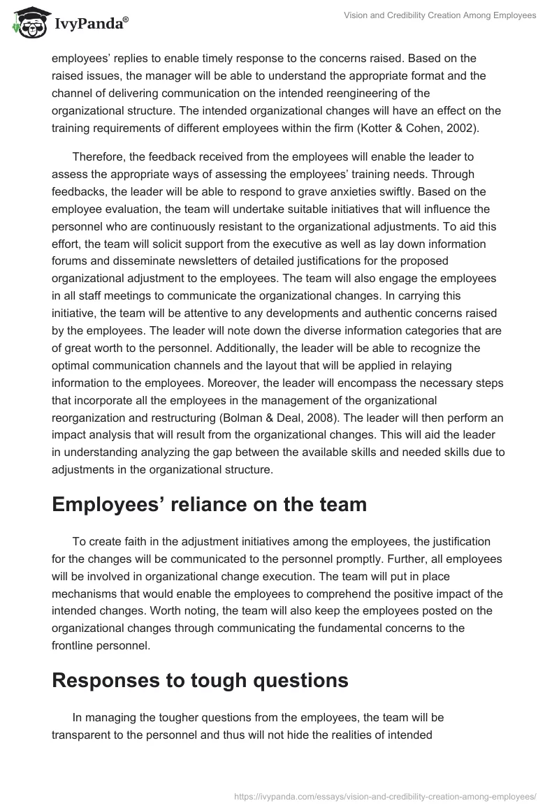 Vision and Credibility Creation Among Employees. Page 2