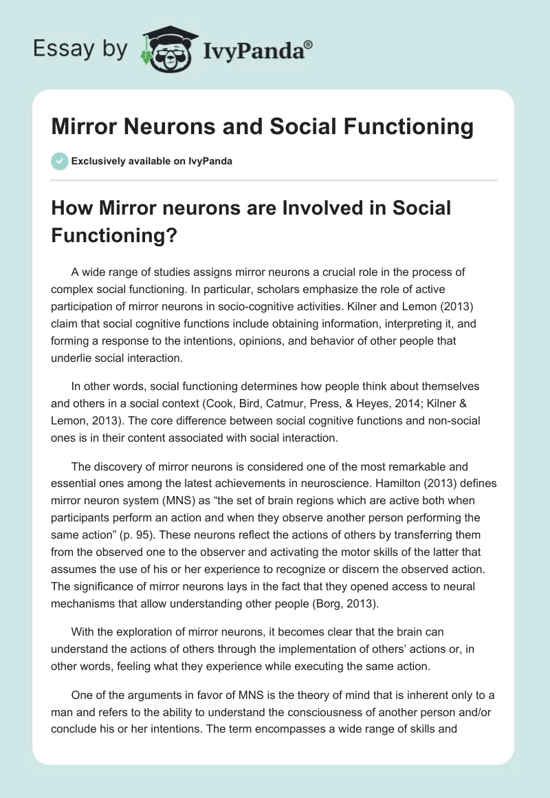 Mirror Neurons and Social Functioning. Page 1