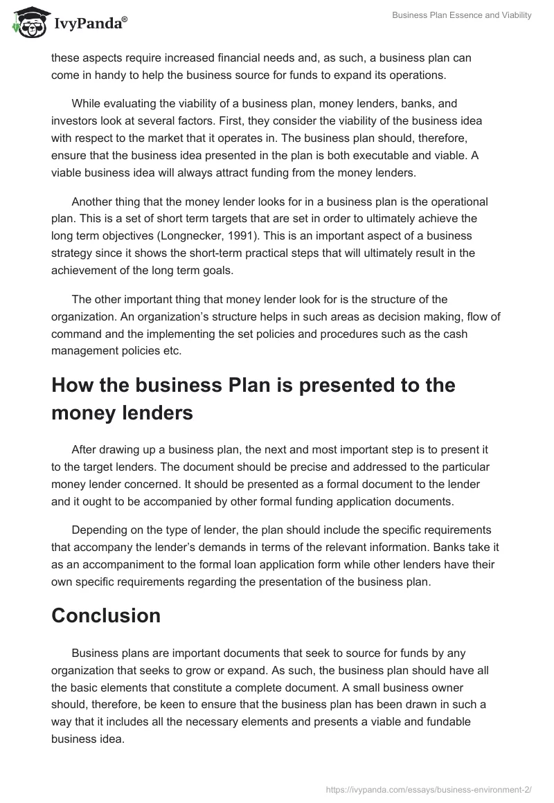 Business Plan Essence and Viability. Page 4