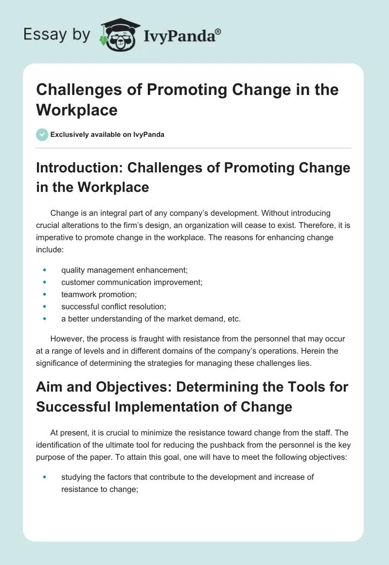 Challenges of Promoting Change in the Workplace. Page 1