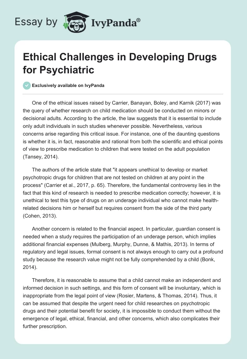 Ethical Challenges in Developing Drugs for Psychiatric. Page 1