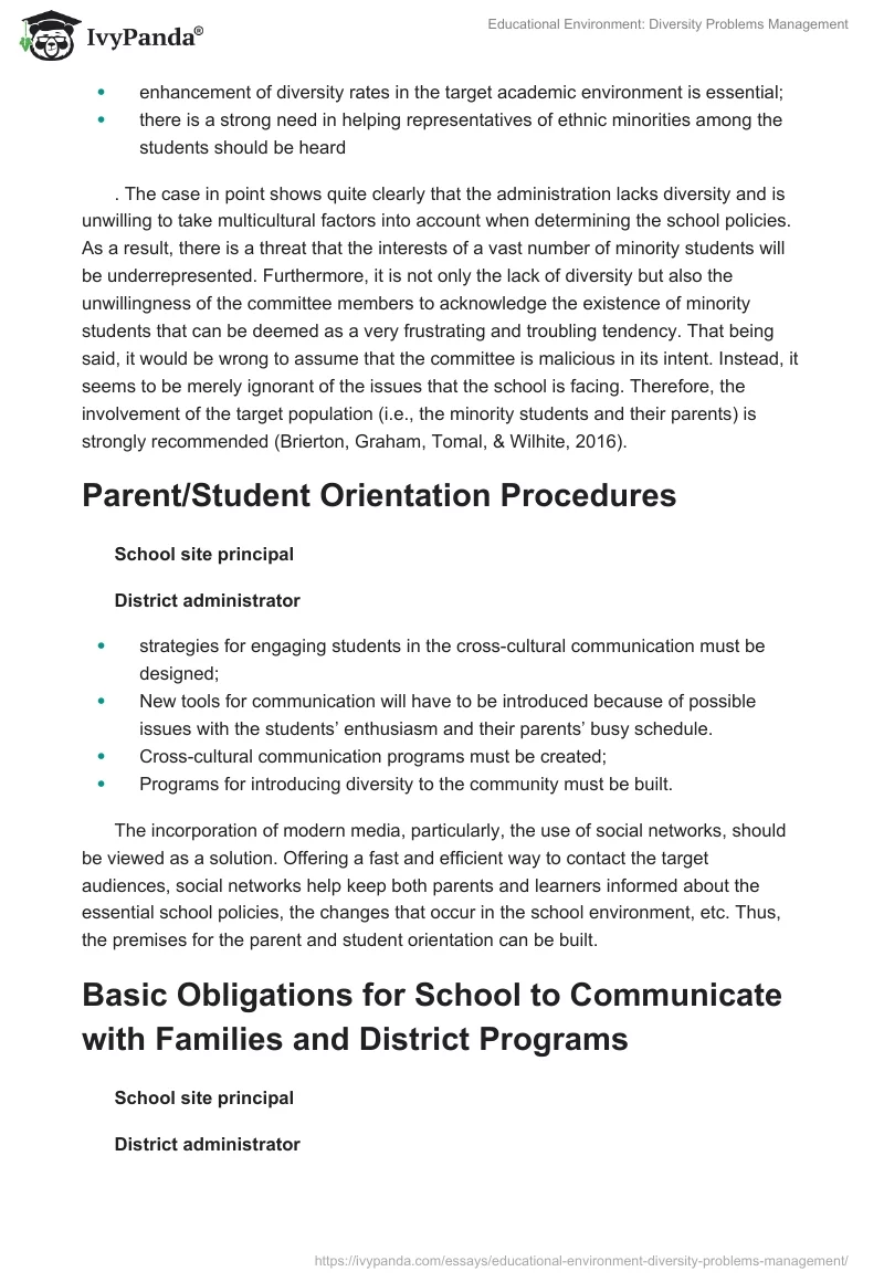 Educational Environment: Diversity Problems Management. Page 2