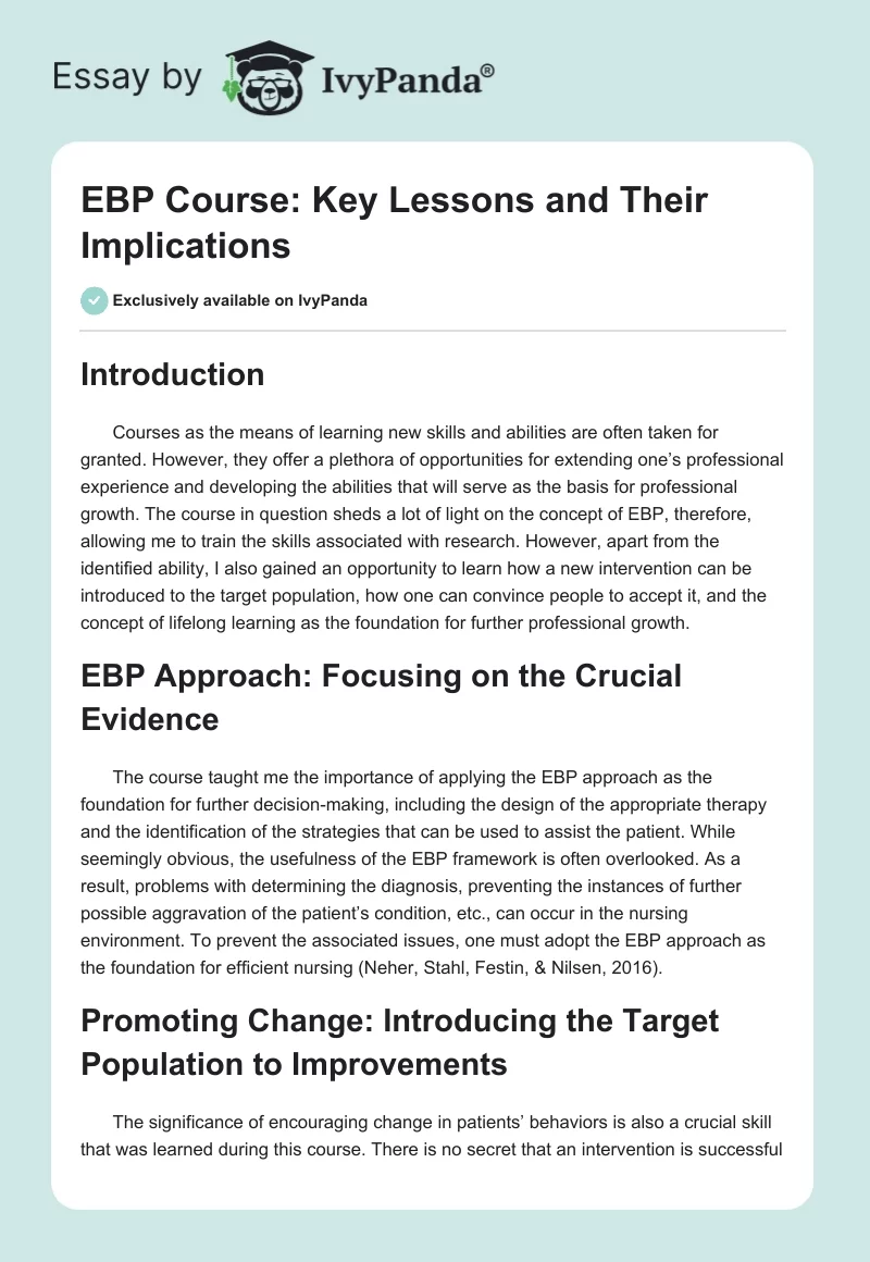 Reflecting on EBP Course: Skills Acquired and Professional Growth. Page 1