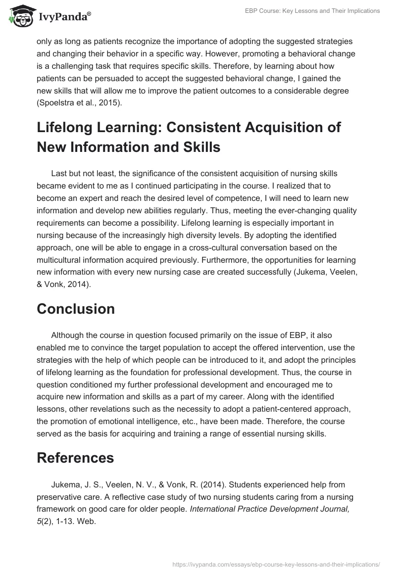 Reflecting on EBP Course: Skills Acquired and Professional Growth. Page 2