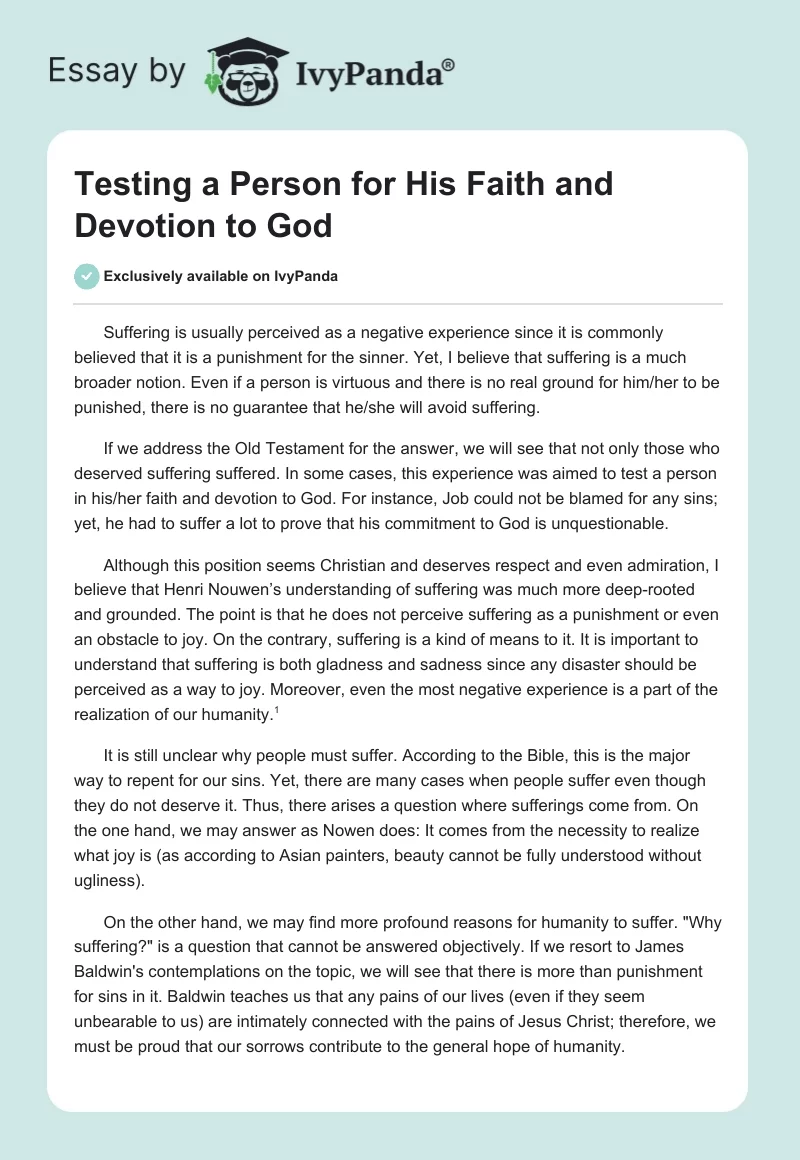 Testing a Person for His Faith and Devotion to God. Page 1