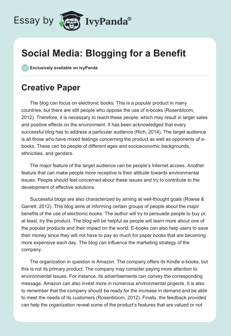 Social Media: Blogging for a Benefit. Page 1