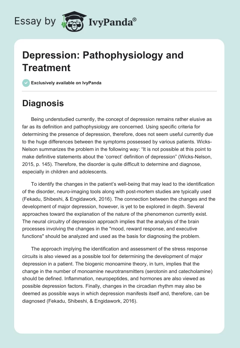 Depression: Pathophysiology and Treatment. Page 1
