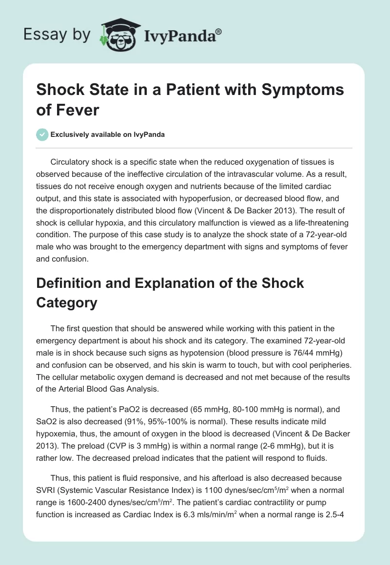 Shock State in a Patient with Symptoms of Fever. Page 1