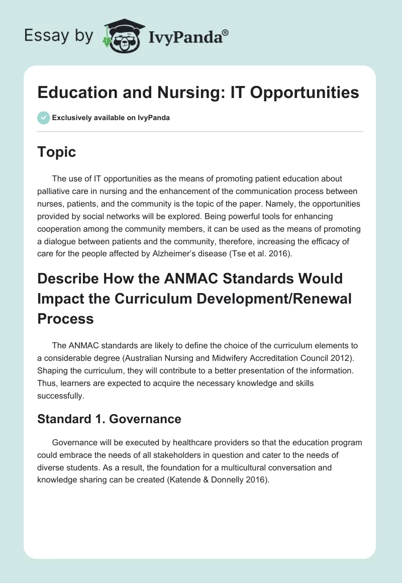 Education and Nursing: IT Opportunities. Page 1