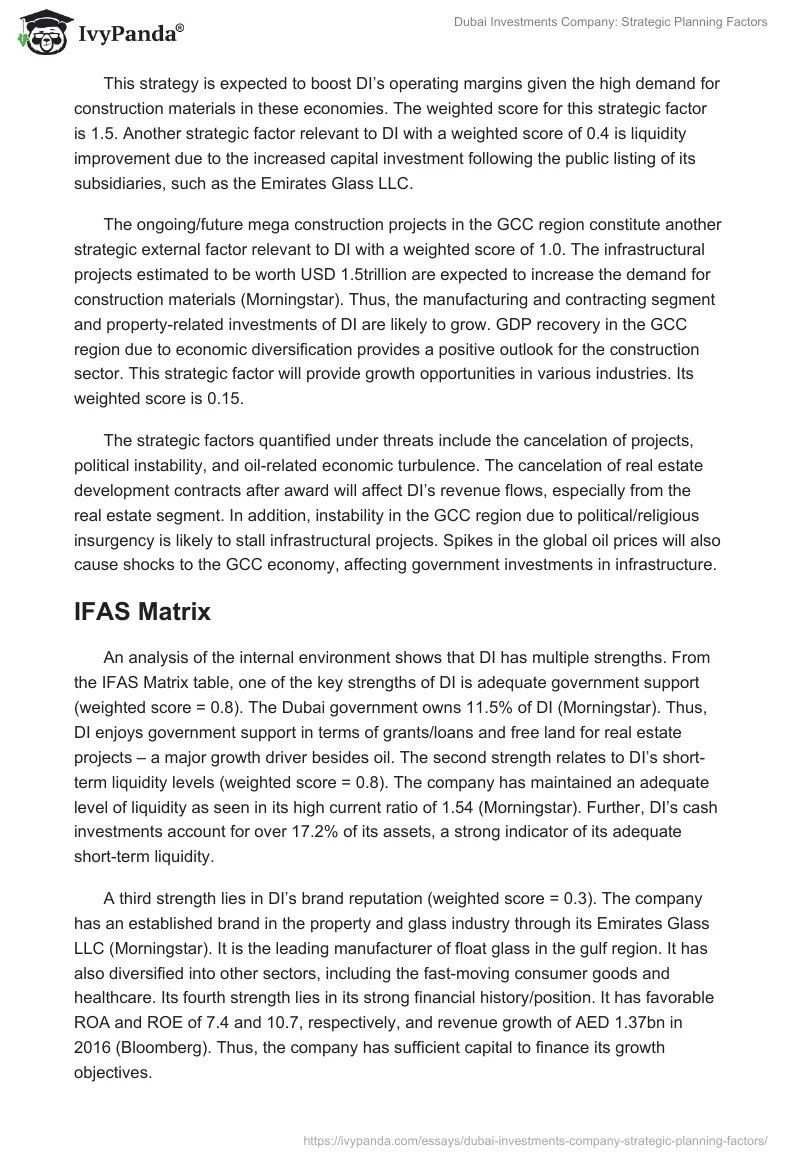 Dubai Investments Company: Strategic Planning Factors. Page 3