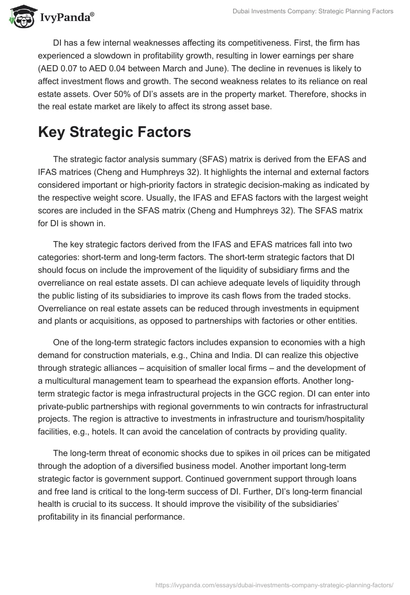 Dubai Investments Company: Strategic Planning Factors. Page 4
