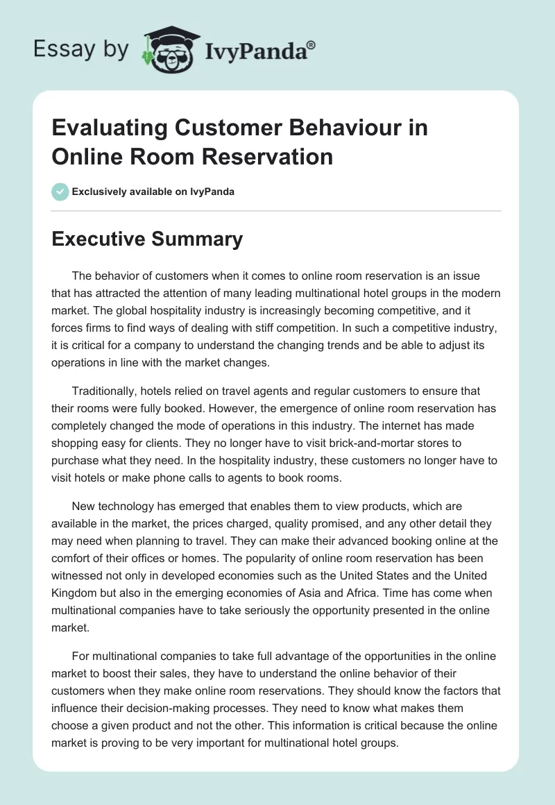 Evaluating Customer Behaviour in Online Room Reservation. Page 1