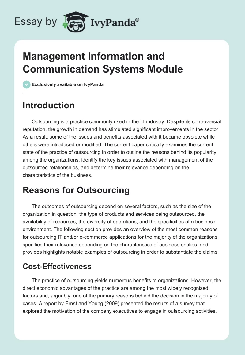Management Information and Communication Systems Module. Page 1