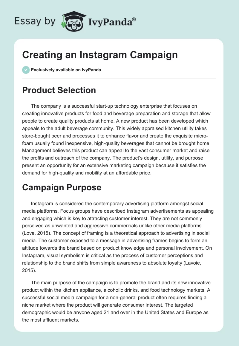 Creating an Instagram Campaign. Page 1