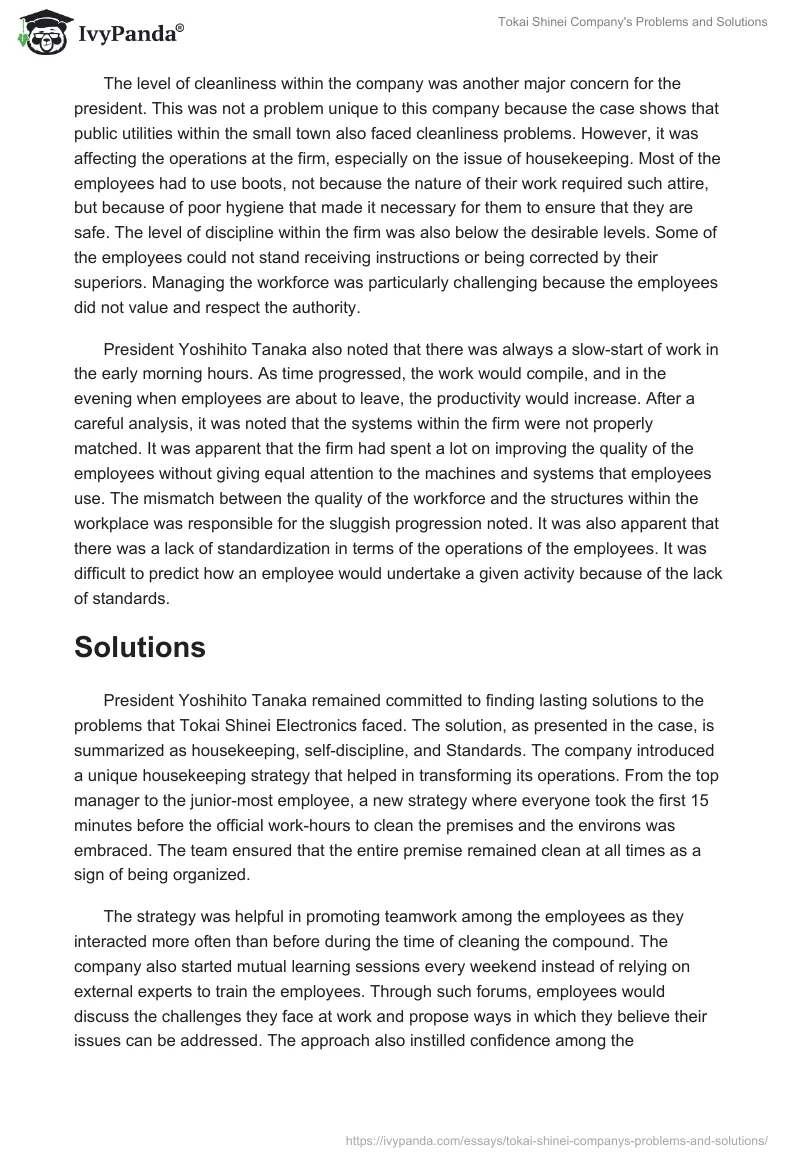 Tokai Shinei Company's Problems and Solutions. Page 3