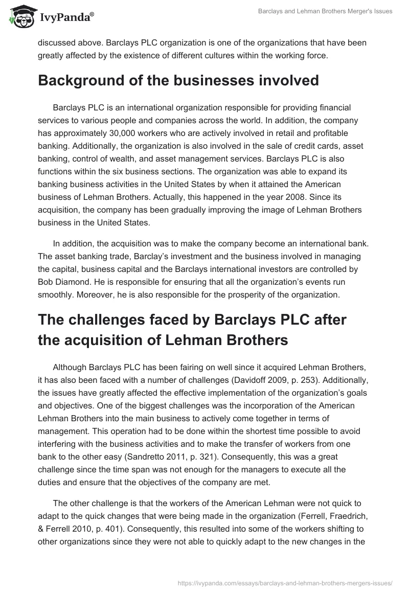 Barclays and Lehman Brothers Merger's Issues. Page 2