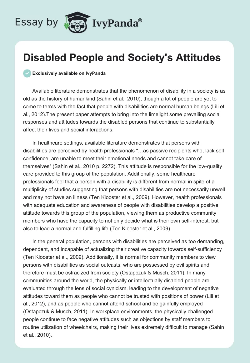 Disabled People and Society's Attitudes. Page 1