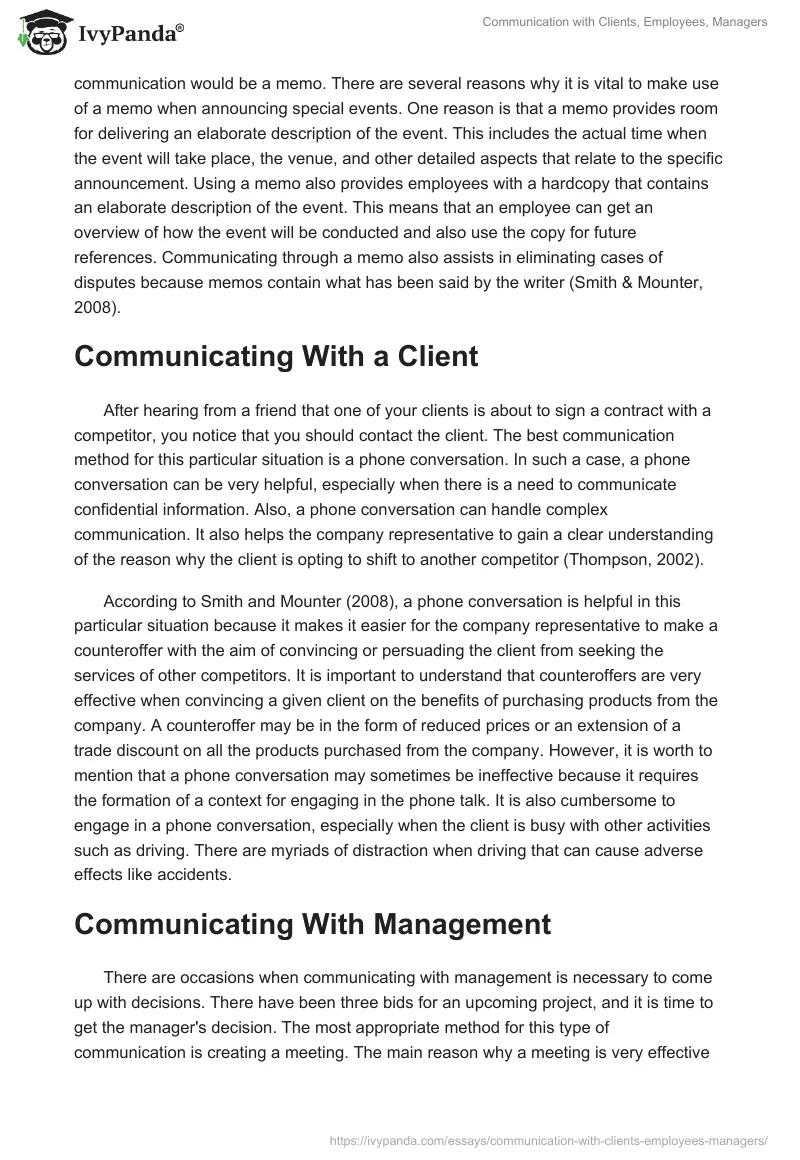 Communication with Clients, Employees, Managers. Page 2