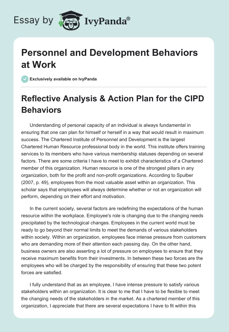 Personnel and Development Behaviors at Work. Page 1