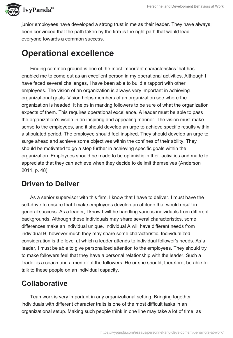 Personnel and Development Behaviors at Work. Page 4