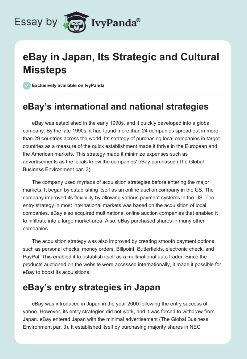 eBay in Japan, Its Strategic and Cultural Missteps. Page 1