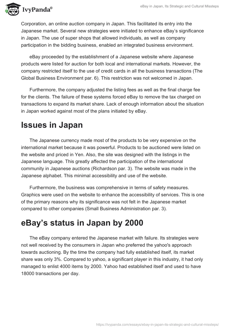 eBay in Japan, Its Strategic and Cultural Missteps. Page 2