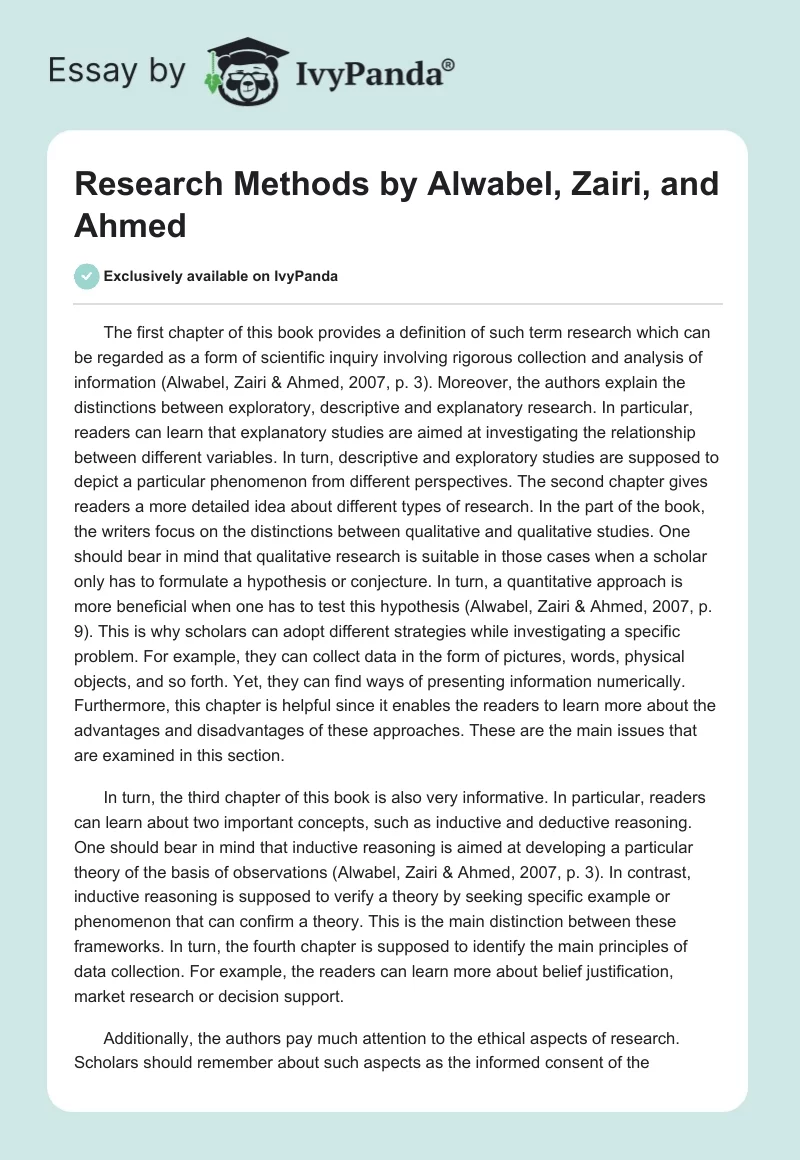 Research Methods by Alwabel, Zairi, and Ahmed. Page 1