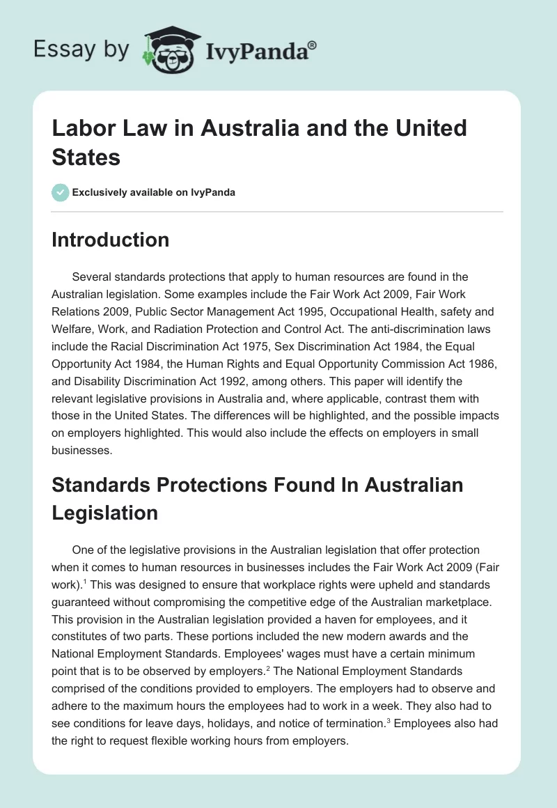 Labor Law in Australia and the United States. Page 1
