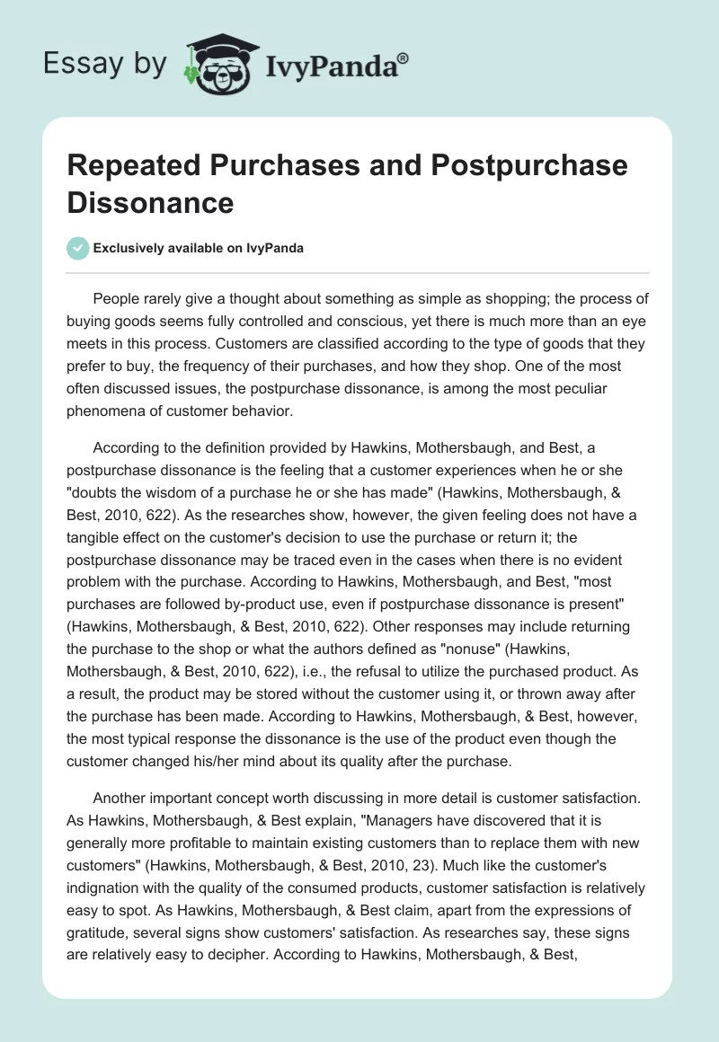 Repeated Purchases and Postpurchase Dissonance. Page 1