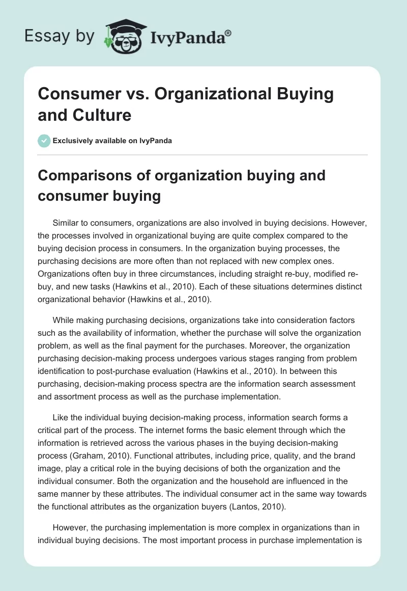 Consumer vs. Organizational Buying and Culture. Page 1