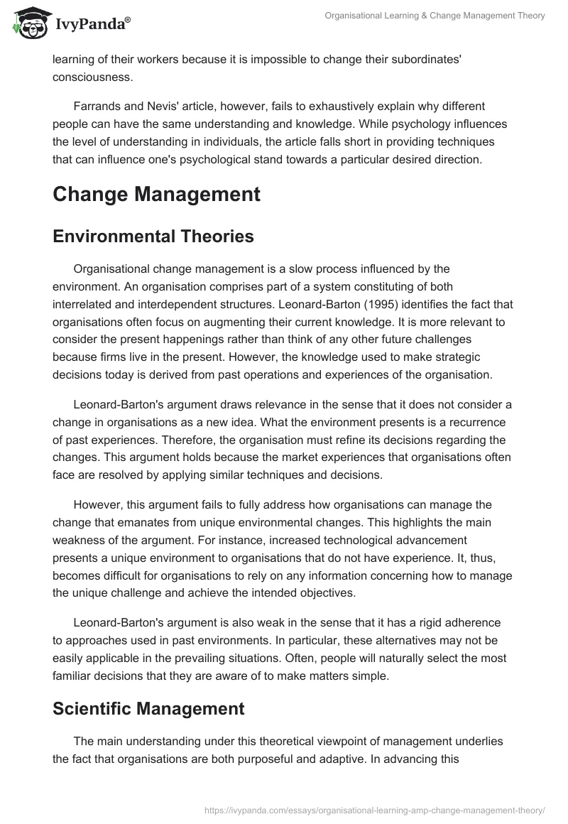 Organisational Learning & Change Management Theory. Page 5