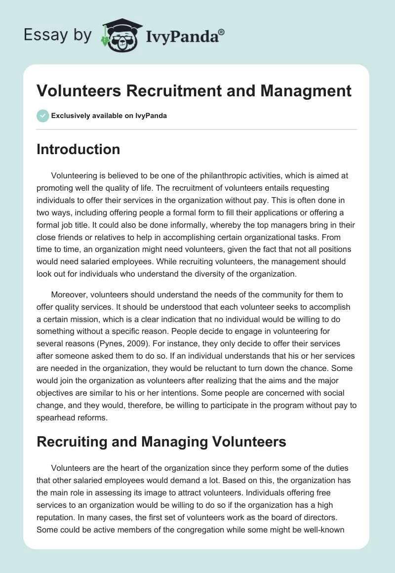 Volunteers Recruitment and Managment. Page 1