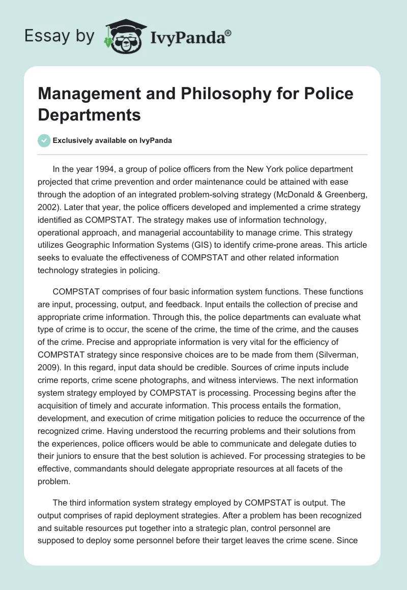 Management and Philosophy for Police Departments. Page 1