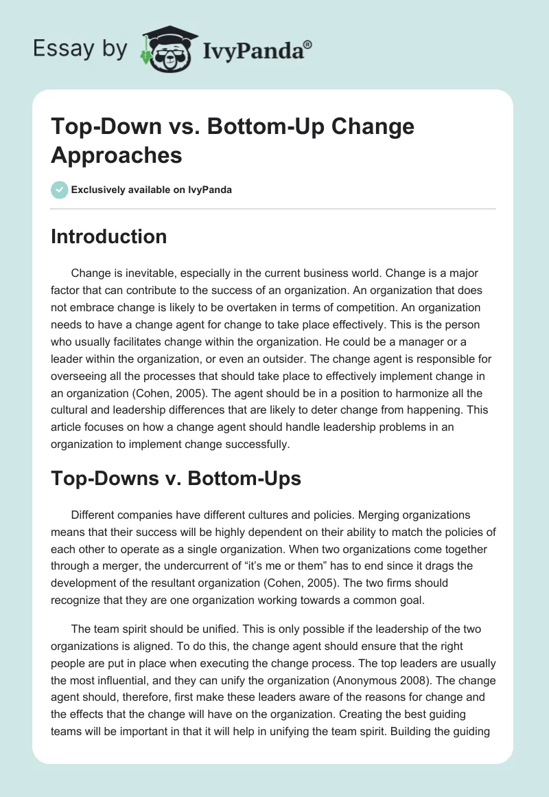 Top-Down vs. Bottom-Up Change Approaches. Page 1