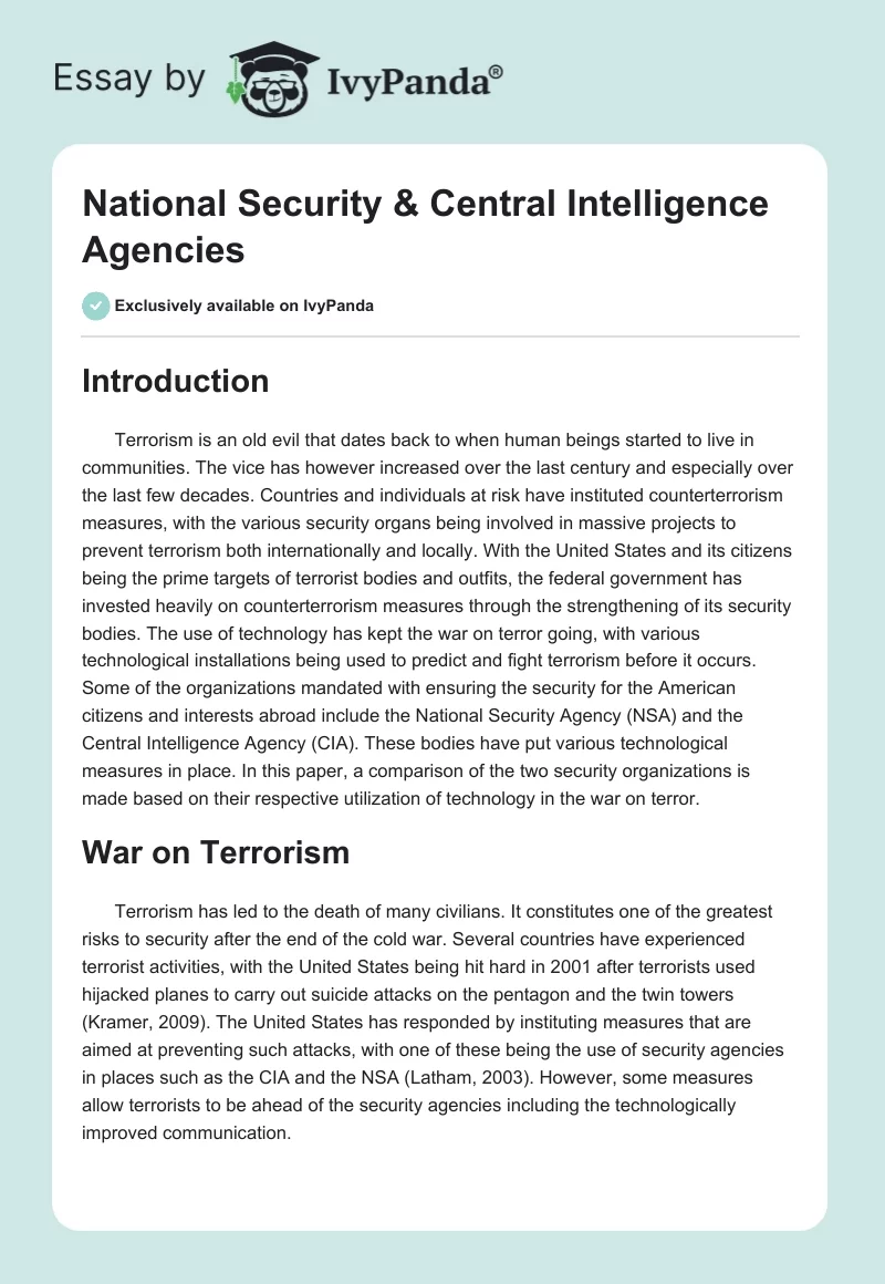 National Security & Central Intelligence Agencies. Page 1