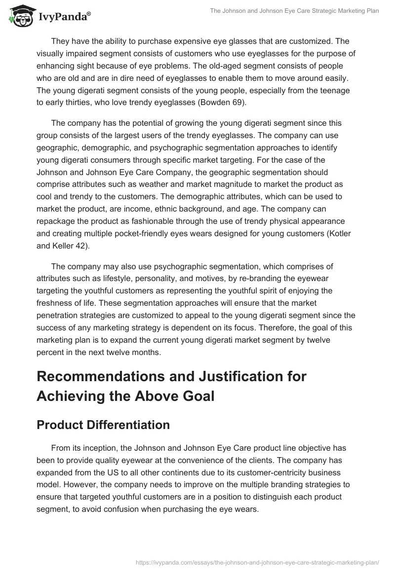 The Johnson and Johnson Eye Care Strategic Marketing Plan. Page 2