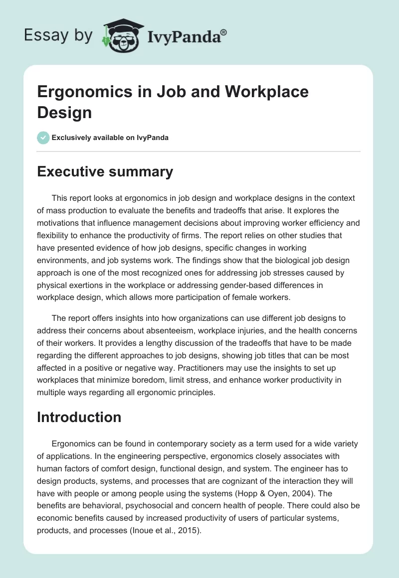 Ergonomics in Job and Workplace Design. Page 1