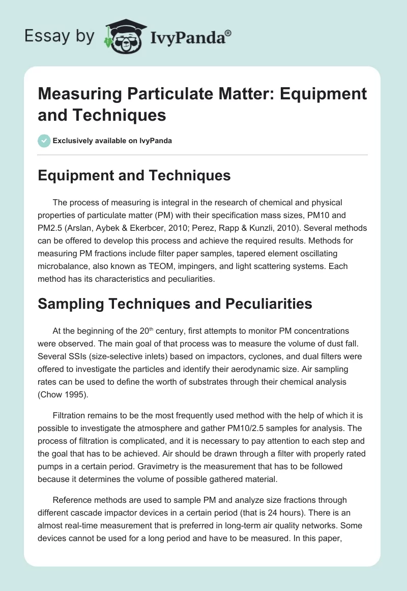 Measuring Particulate Matter: Equipment and Techniques. Page 1