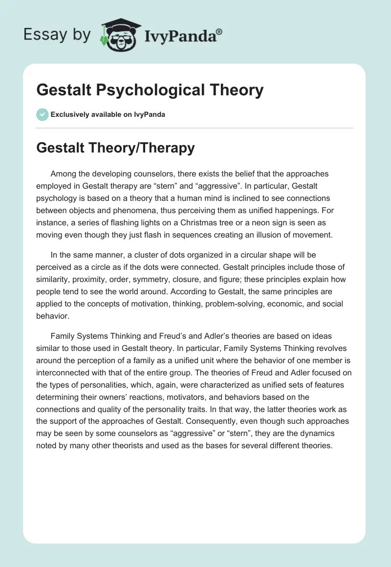 Gestalt Psychological Theory. Page 1