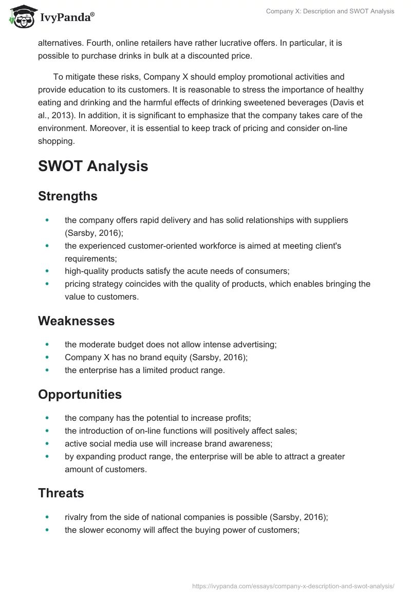Company X: Description and SWOT Analysis. Page 3