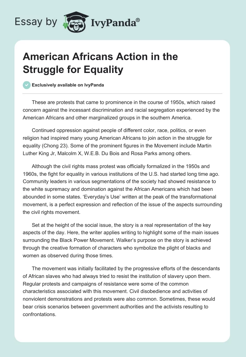 American Africans Action in the Struggle for Equality. Page 1