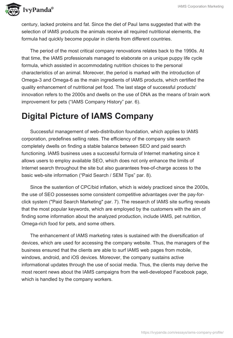 IAMS Corporation Marketing. Page 2
