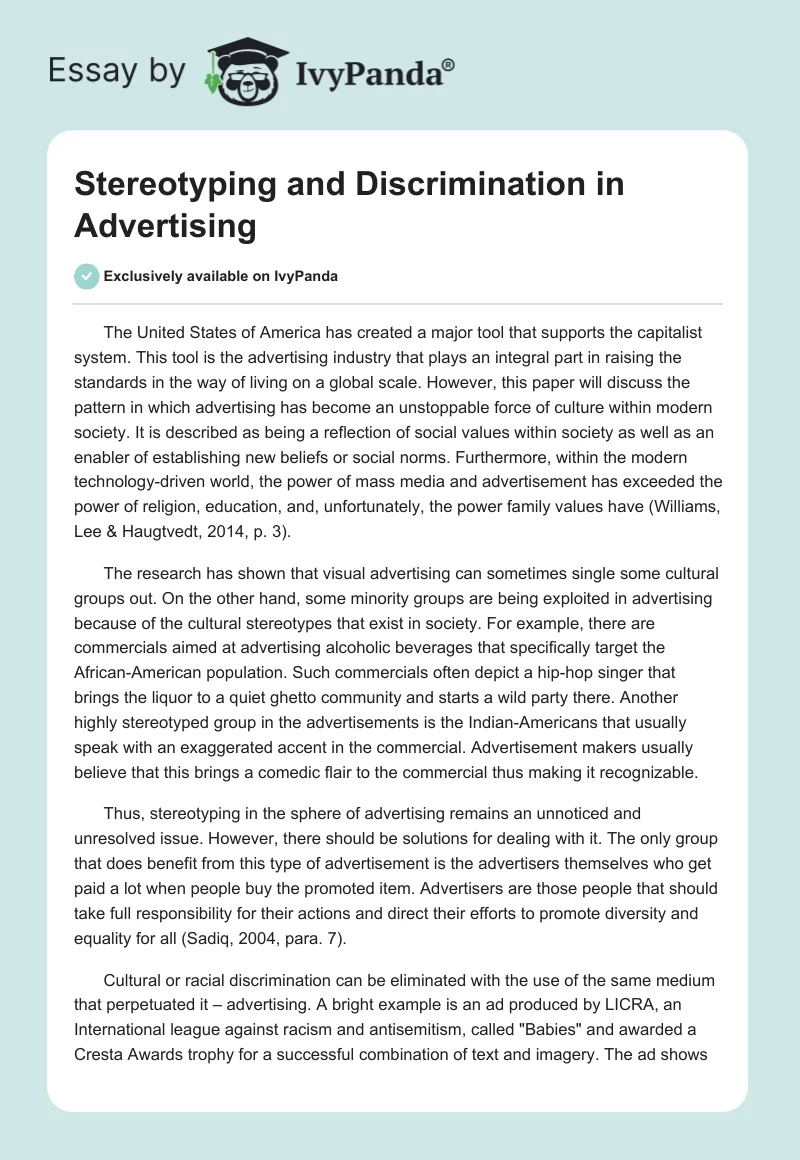 Stereotyping and Discrimination in Advertising. Page 1