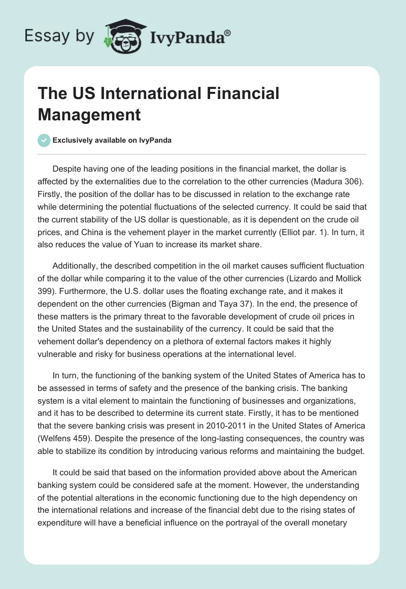 The US International Financial Management. Page 1