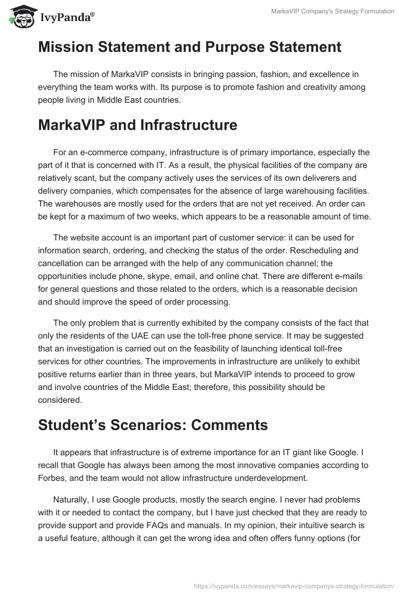 MarkaVIP Company's Strategy Formulation. Page 2